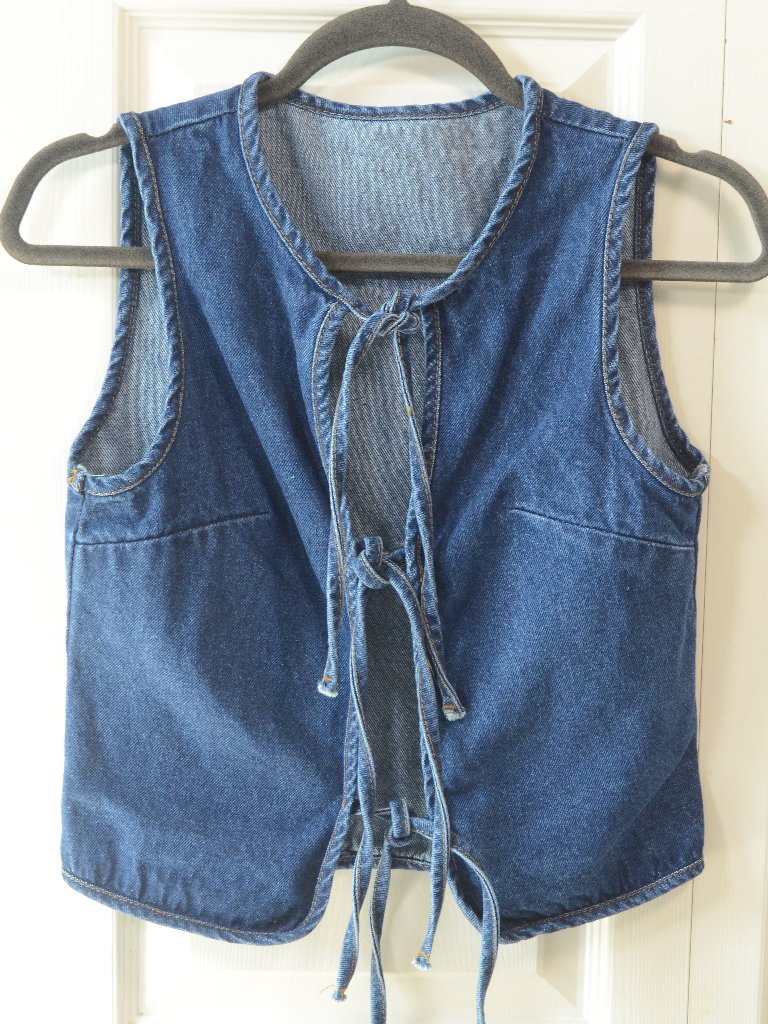 Missguided Denim Tie Front Vest Top Y2k Western Boho Crop Tank Xs